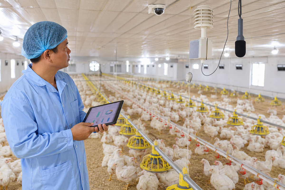 Sensor and data monitoring system in poultry housing